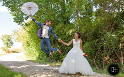 Toulouse, Photo de mariage originale, marié qui s'envole